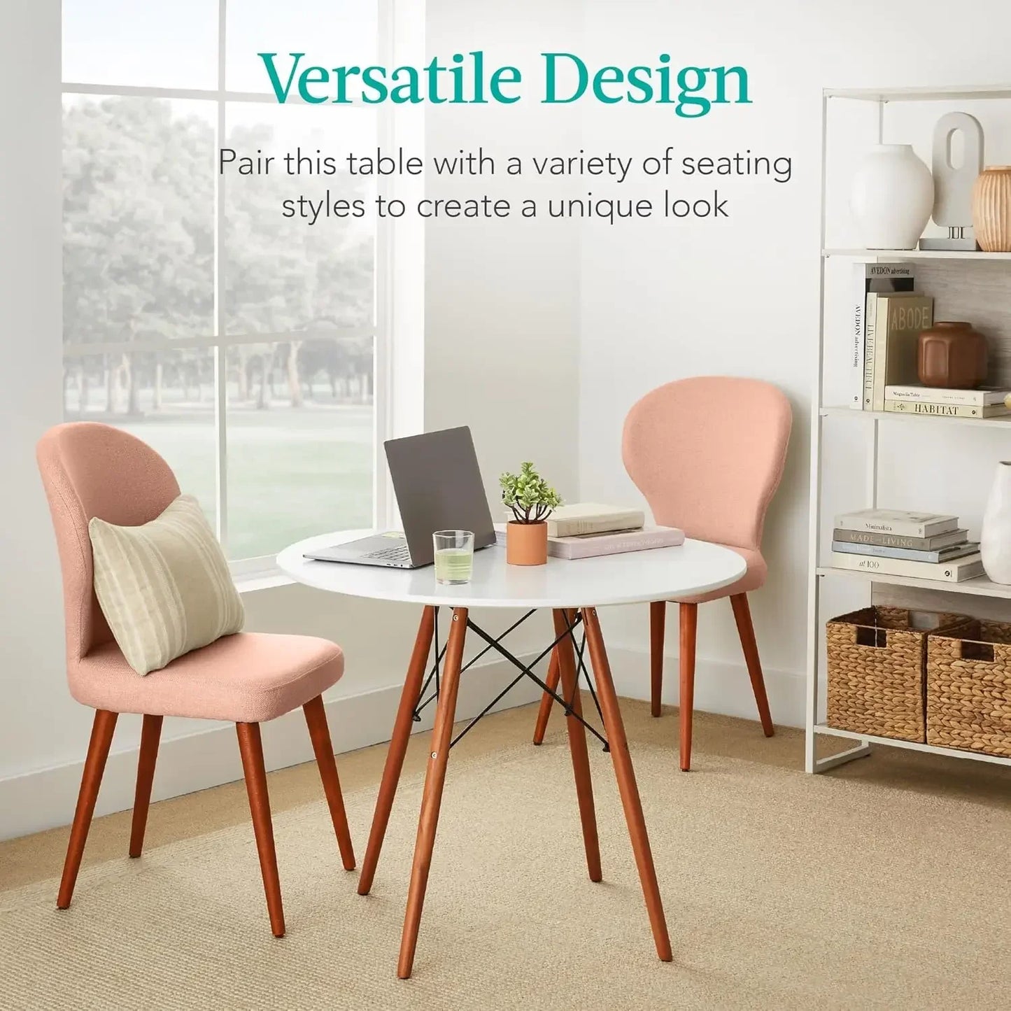 White Round Dining Table Beech Wood Legs Mid Century