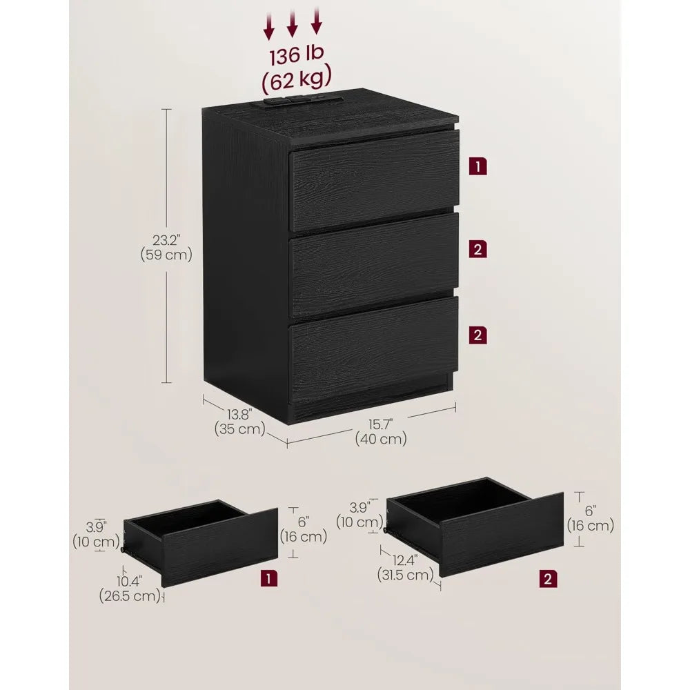 Nightstands, Set of 2 with Charging Station and USB Ports