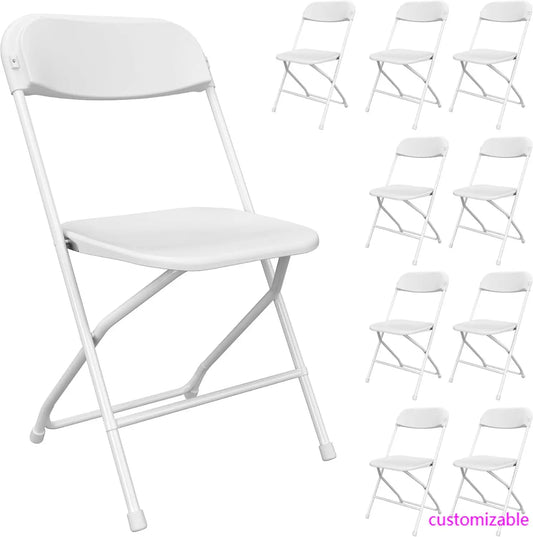 White Folding Chairs Ten Pack Plastic Stackable Steel Frame