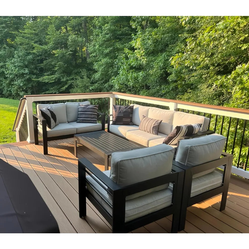 High-Quality Outdoor Aluminum Furniture Set, 5 Piece, Patio Sectional Conversation Chat Sofa Modern Seating Set