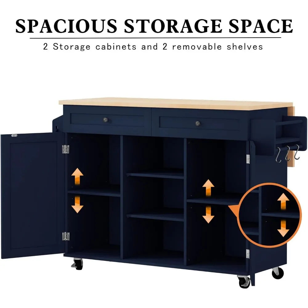 Blue Kitchen Island On Wheels With Drop Leaf Countertop