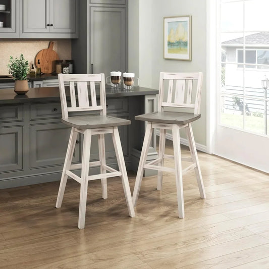 Swivel Bar Height Stools Set of 2 Modern Solid Wood Backs