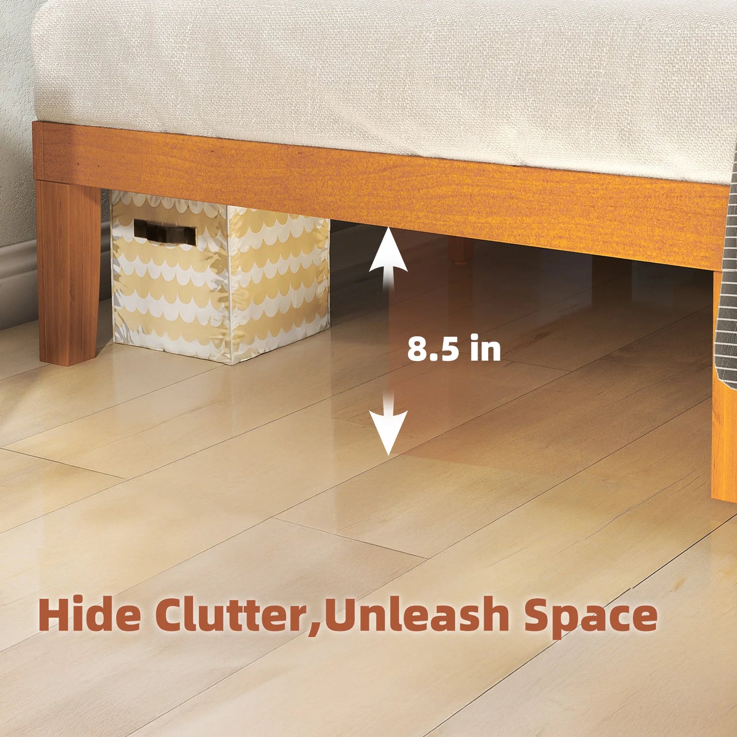 JHK Solid Wood Bed Frame With Slat Support No Box Spring