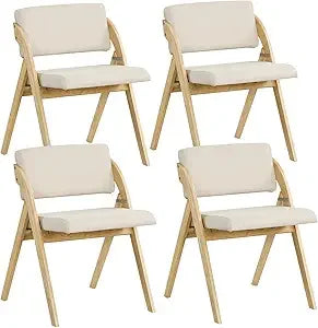 Folding Dining Chairs, Set of 4, Upholstered Rubberwood Legs