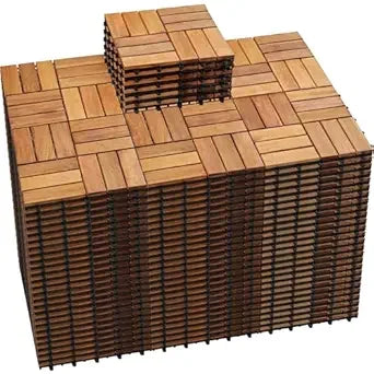Acacia Wood Interlocking Deck Tiles 12x12 Waterproof Indoor Outdoor Flooring