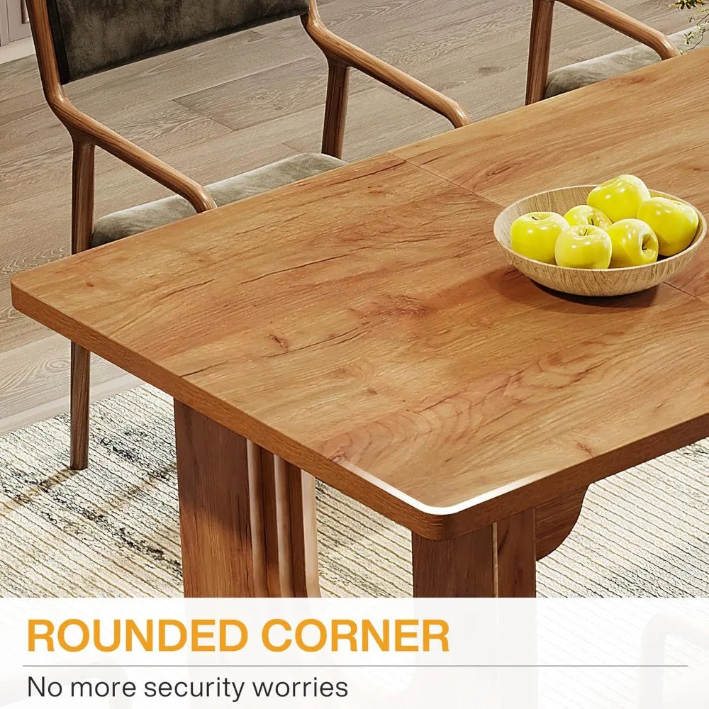 Modern Dining Table For Six To Eight 71in Wood Pedestal