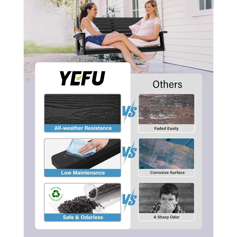 All-Weather Hanging Porch Swing Outdoor 2 Seat Patio Bench