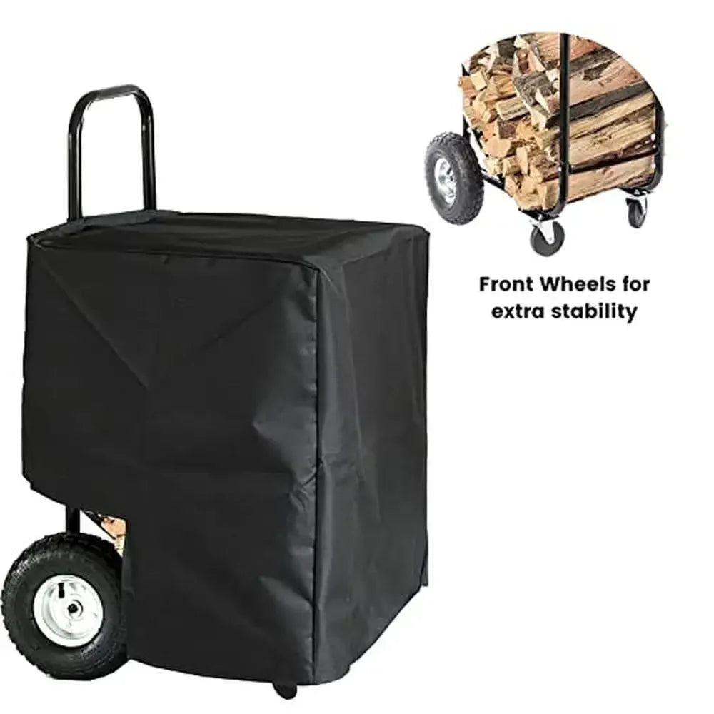 Heavy Black Firewood Rack Rolling Cart For Indoor Outdoor
