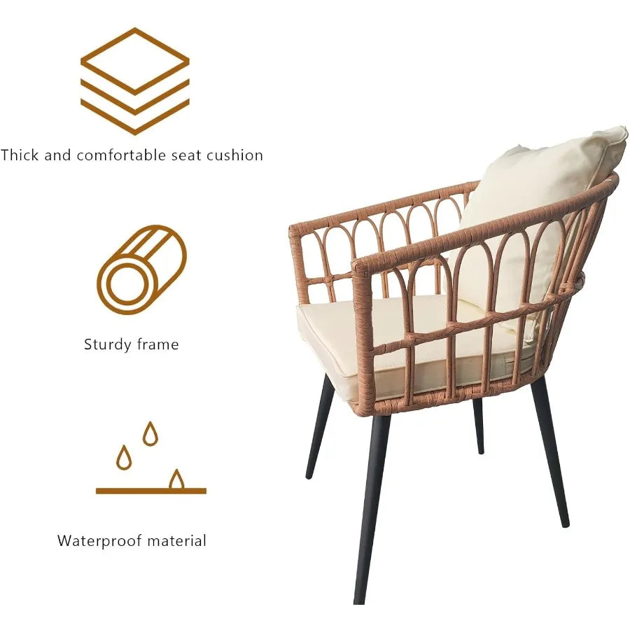 3 Piece Patio Bistro Set WeatherResistant Rattan GlassTabletop AllWeather Outdoor