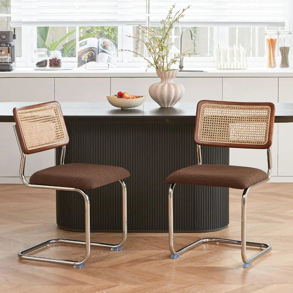 Brown Rattan Dining Chairs Set Of Four With Mesh Back