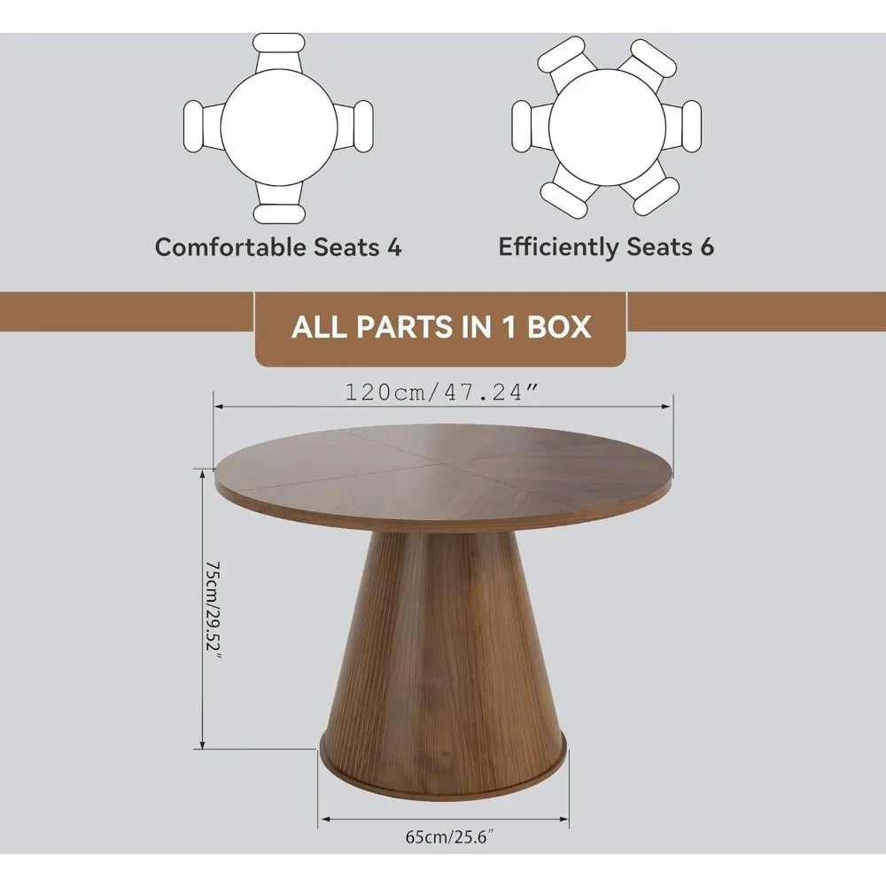 Round Dining Table For 4 Farmhouse Fluted Wood Kitchen 47