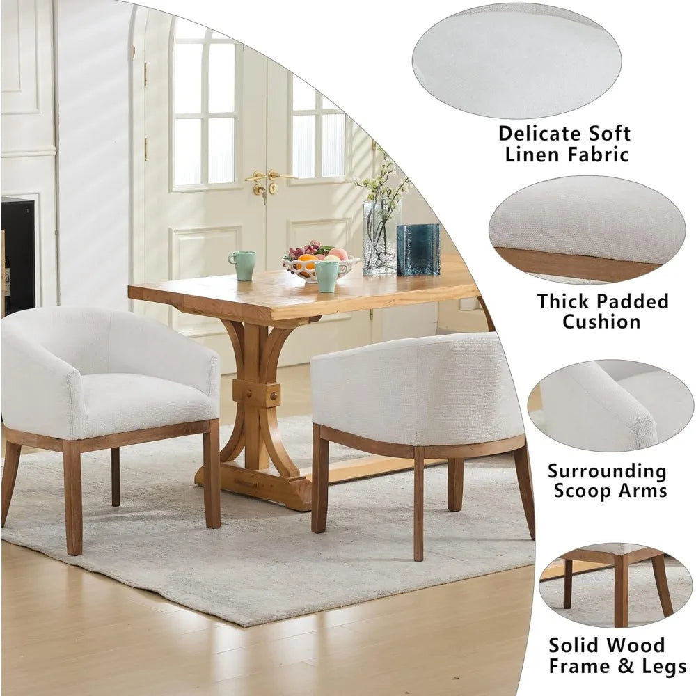 Linen Upholstered Solid Wood Dining Chairs Farmhouse Set