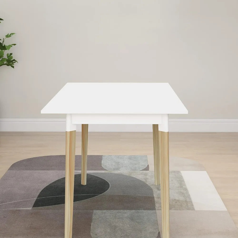 White Wood Dining Table Modern Rectangular Kitchen Table
