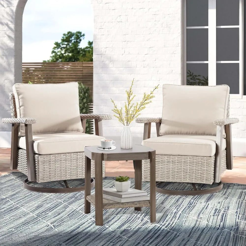 3 Piece Patio Set With High Back Rattan Glider Chairs